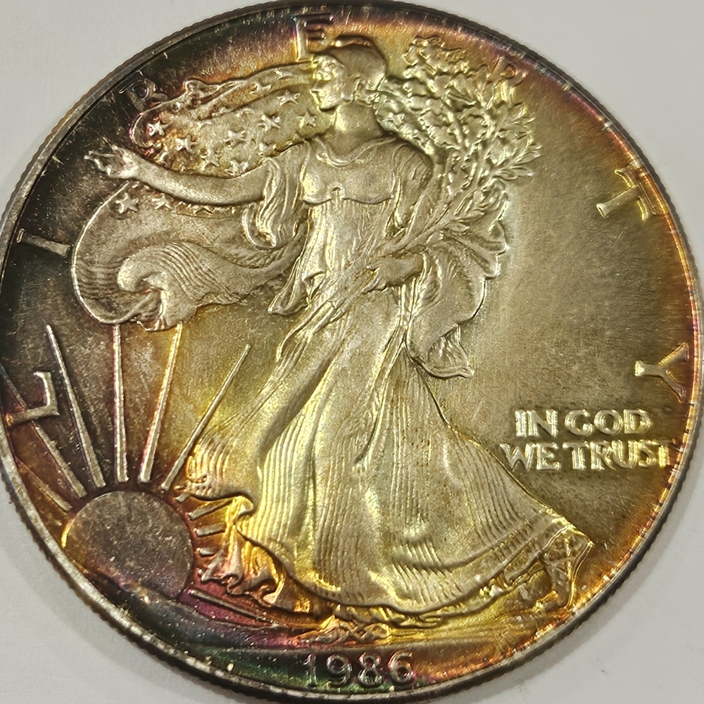 TONED 1986 AMERICAN SILVER EAGLE In Flip Case